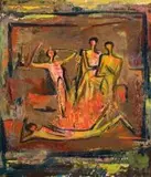 Figures Dancing around a Fire by Walter Battiss, oil on canvas, sold May 2011