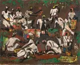 A Market Landscape with Figures by Walter Battiss, oil on canvas, offered May 2011