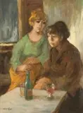 Pub Conversation, Two Women by Alexander Rose-Innes, oil on canvasboard, sold May 2011