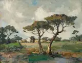 Landscape with Trees and Houses by Alexander Rose-Innes, oil on canvas, sold May 2011