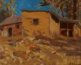 Allerley Glossop, Stables, oil on card
