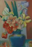 Maggie Laubser, Still Life with Day Lilies and Irises, pencil and gouache on paper