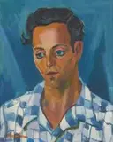 Portrait of a Man in a Blue Checked Shirt by Maggie Laubser, oil on board, sold Mar 2011