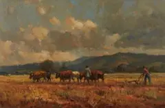 Dino Paravano, Ploughing near Petersburg, oil on board