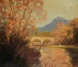 William Timlin, A Bridge over the River, oil on board