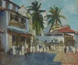 Terence McCaw, Zanzibar, oil on canvas, in a Zanzibari frame