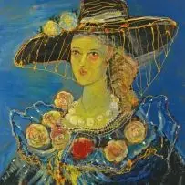 Christo Coetzee, Black Hat and Roses, acrylic and enamel on board