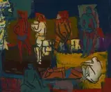 Bathers at the Pool by Walter Battiss, oil on canvas, sold Mar 2011