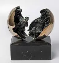 Duality by Caroline van der Merwe, bronze, from original ostrich egg and animal vertebrae, on a black marble base, sold Oct 2010