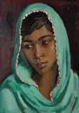 Neville Lewis, Portrait of a Girl in a Turquoise Sari, oil on board