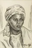 Maggie Laubser, Portrait of a Woman with Floral Head Scarf