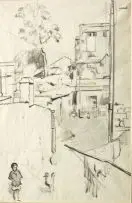 Trams and Flags; Cars and Flags; Helliger Lane, Malay Quarter, three by Harry Stratford Caldecott, charcoal, sold Oct 2010