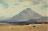Landscape with Goatherd and Goats by Willem Hermanus Coetzer, oil on board, offered Oct 2010