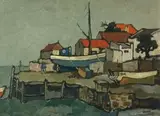 Gregoire Boonzaier, A Harbour with Boats Ashore