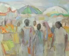 May Hillhouse, Fruit Market, gouache and pencil