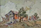 Oranje Pondokkie, Crossroads by Gregoire Boonzaier, oil on board, sold Oct 2010