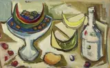 Carl Büchner, Still Life with Melons and a Bottle