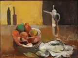 Cecil Skotnes, Still Life with a Bowl of Fruit and a Coffee Pot