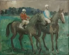 Two Mounted Jockeys by Alexander Podlashuc, oil on board, sold Oct 2010