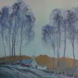 William Timlin, Landscape with a House nestled amongst Trees, oil on board