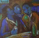Kenneth Baker, Three Friends Drinking, oil on board