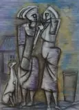 Neighbours by Martin Qgibinsizi Tose, mixed media on paper, sold Sep 2009