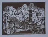 Straat met Toring en Lamppaal by Gregoire Boonzaier, linocut, offered Sep 2009