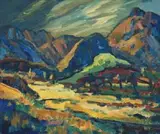 Stefan Ampenberger, An Extensive Mountain Landscape with Trees, oil on board