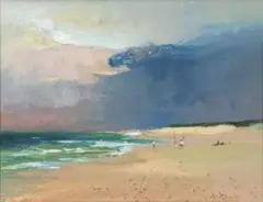 Errol Boyley, Beach with Fishermen, oil on paper laid down on board