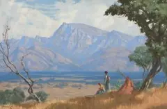 Willem Hermanus Coetzer, Drakensberg Landscape with Mothers and Children, oil on canvas