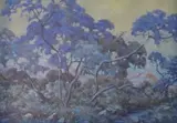 Trees by Erich Mayer, oil on board, sold Sep 2009