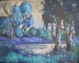 Eben van der Merwe, A Landscape with Trees and Dam