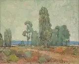 Piet van Heerden, Bluegum Trees in a Karoo Landscape