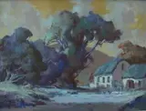 Johannes Oldert, A Cape Dutch House under Bluegum Trees (Hout Bay)