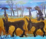 Frans Claerhout, Donkeys and Figures in a Landscape