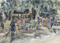 Durant Sihlali, The Market Place, watercolour