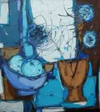 Aileen Lipkin, A Still Life with Fruit and Flowers in a Blue Vase