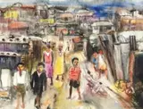 Ephraim Ngatane, A Township Street Scene with Women and Children