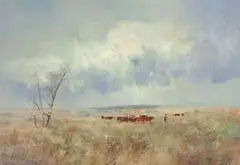 A Herd Boy in an Extensive Landscape by Christopher Tugwell, acrylic on board, sold Sep 2009