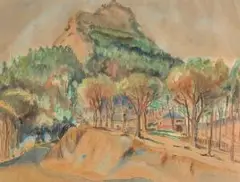 Hillside by Maud Sumner, pen and ink and watercolour, sold Nov 2010