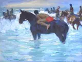 Alfred Palmer, Figures on Horseback in the Breakers, oil on board