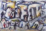 Eli Kobeli, A Township Scene with Figures and Children, watercolour with heightening