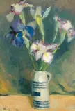 Irises in a Beermug by Maggie Laubser, oil on canvas laid down on board, sold Nov 2010
