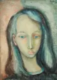 Alexis Preller, A Portrait of a Young Girl with Blue Eyes and Dark Hair
