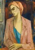 Maurice van Essche, A Portrait of a Woman with a Pink Head Scarf