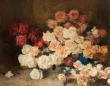 Frans Oerder, A Still Life with Roses in a Blue Vase