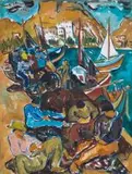 Repairing Fishing Nets on the Quay by Irma Stern, oil on canvas, sold Nov 2010