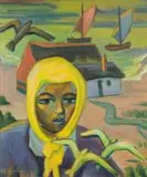 Maggie Laubser, Portrait of a Woman; Landscape with Birds, Houses and Boats in the Background