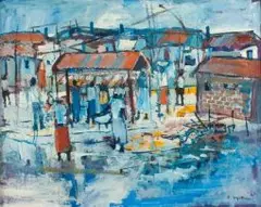Ephraim Ngatane, Pimville Street Scene, oil on board
