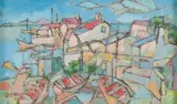 Coastal Landscape with Boats by Gregoire Boonzaier, oil on board, offered Nov 2010